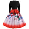 Round Collar Long Sleeve Note Print Christmas A-line Women Vintage Dress