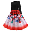 Round Collar Long Sleeve Note Print Christmas A-line Women Vintage Dress