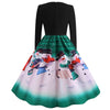 Round Collar Long Sleeve Note Print Christmas A-line Women Vintage Dress