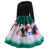 Round Collar Long Sleeve Note Print Christmas A-line Women Vintage Dress
