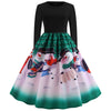 Round Collar Long Sleeve Note Print Christmas A-line Women Vintage Dress