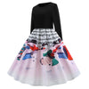 Round Collar Long Sleeve Note Print Christmas A-line Women Vintage Dress