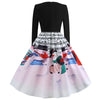 Round Collar Long Sleeve Note Print Christmas A-line Women Vintage Dress