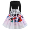 Round Collar Long Sleeve Note Print Christmas A-line Women Vintage Dress