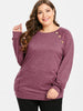 Button Detail Plus Size Long Sleeve T-shirt