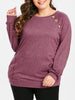 Button Detail Plus Size Long Sleeve T-shirt