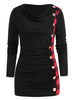 Tartan Panel Button Ruched Knitwear