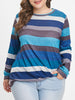 Striped Panel Twist Plus Size T-shirt