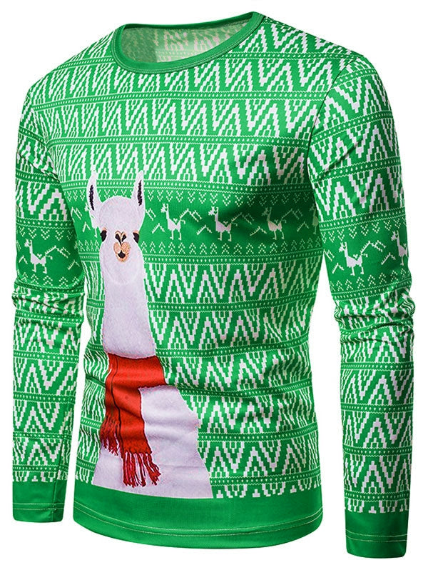 Christmas Alpaca Printed Crew Neck T-shirt