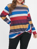 Striped Panel Twist Plus Size T-shirt