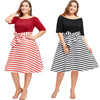 Off The Shoulder Half Sleeve Stripe Print Bowknot A-line Plus Size Women Dress