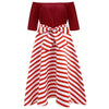 Off The Shoulder Half Sleeve Stripe Print Bowknot A-line Plus Size Women Dress