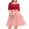 Off The Shoulder Half Sleeve Stripe Print Bowknot A-line Plus Size Women Dress