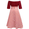 Off The Shoulder Half Sleeve Stripe Print Bowknot A-line Plus Size Women Dress