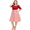 Off The Shoulder Half Sleeve Stripe Print Bowknot A-line Plus Size Women Dress