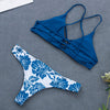 Spaghetti Strap Padded Backless Floral Print Low Waist Women Bikini Set