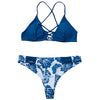 Spaghetti Strap Padded Backless Floral Print Low Waist Women Bikini Set