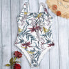 Square Neck Sleeveless Backless Padded Floral Print Women Swimsuit