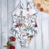 Square Neck Sleeveless Backless Padded Floral Print Women Swimsuit