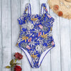Square Neck Sleeveless Backless Padded Floral Print Women Swimsuit