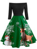 Off The Shoulder Christmas Elk Print Dress