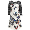 Lace Panel Butterflies Print Dress