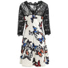 Lace Panel Butterflies Print Dress