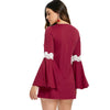 Crochet Front Flare Sleeve Short Dress