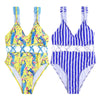 Spaghetti Strap Backless Padded Ruffle Print Women Swimsuit