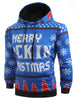 Hooded Christmas Tree and Snowflake Printed Hoodie