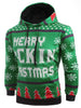 Hooded Christmas Tree and Snowflake Printed Hoodie