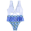 Plunge Neck Criss-cross Strap Backless Floral Print Ruffle Women Swimsuit
