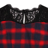 Round Collar Cap Sleeve Spliced Lace Plaid Belted A-line Women   Dress