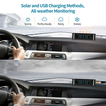 ZEEPIN C220 Tire Pressure Monitoring System Solar TPMS with 4 External Sensors