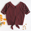 Fold Over Tie Front Striped Casual Shirt