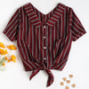 Fold Over Tie Front Striped Casual Shirt