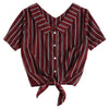 Fold Over Tie Front Striped Casual Shirt