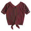 Fold Over Tie Front Striped Casual Shirt