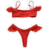Women Sexy Lace Solid Color Two-piece Swimwear Bikini Set