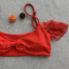 Women Sexy Lace Solid Color Two-piece Swimwear Bikini Set