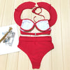 Women Sexy Flouncing Solid High Waist Two-piece Swimwear Bikini Set