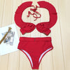 Women Sexy Flouncing Solid High Waist Two-piece Swimwear Bikini Set