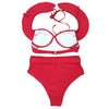 Women Sexy Flouncing Solid High Waist Two-piece Swimwear Bikini Set