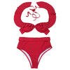 Women Sexy Flouncing Solid High Waist Two-piece Swimwear Bikini Set