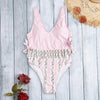Women Sexy Bow Backless Print Swimsuit