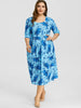 Floral Print Plus Size A Line Midi Dress