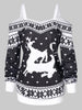 Snowflake Print Cold Shoulder Christmas T-shirt