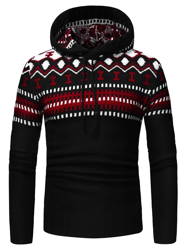 Hooded Jacquard Pattern Pullover Sweater