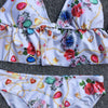 Halter Neck Backless Padded Print Ruffle Low Waist Women Bikini Set