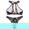 Halter Neck Backless Padded Floral Print Low Waist Women Bikini Set
